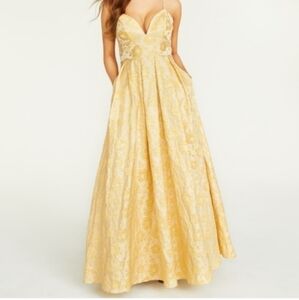 NEW Trixxi  Floral Jacquard Gown Yellow/Silver Long Formal Sz 0 Juniors